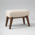 Upholstered Dining Stool, 18 in W x 14 in D x 18 in H, Rectangular Boucle Seat with Solid Rubberwood Legs, Cream/Walnut