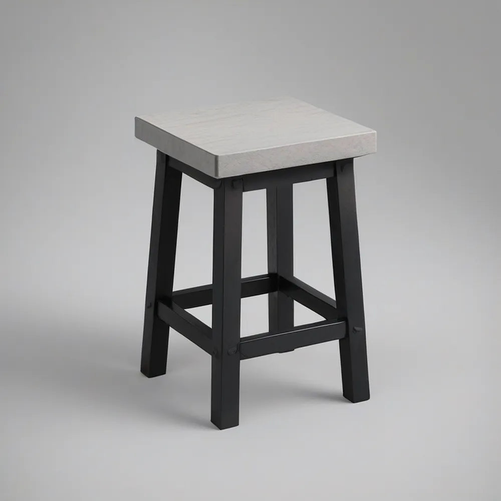 Square Rubberwood Counter Stool, Light Gray Seat with Black Frame, 14 x 14 x 24 in