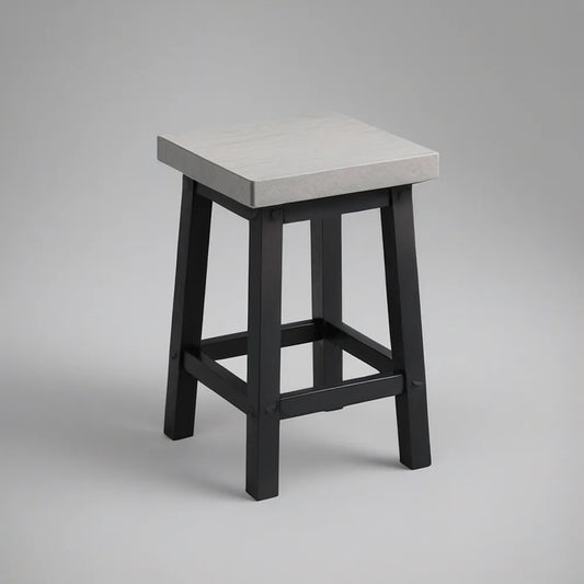 Square Rubberwood Counter Stool, Light Gray Seat with Black Frame, 14 x 14 x 24 in
