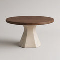 47.2 in Round Walnut Veneer Top with Cream Cement Composite Pedestal Base