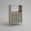 Sage Green and Natural Wood Storage Cabinet with Open Shelf and 2 Doors, 17.7 x 15.7 x 31.5 in