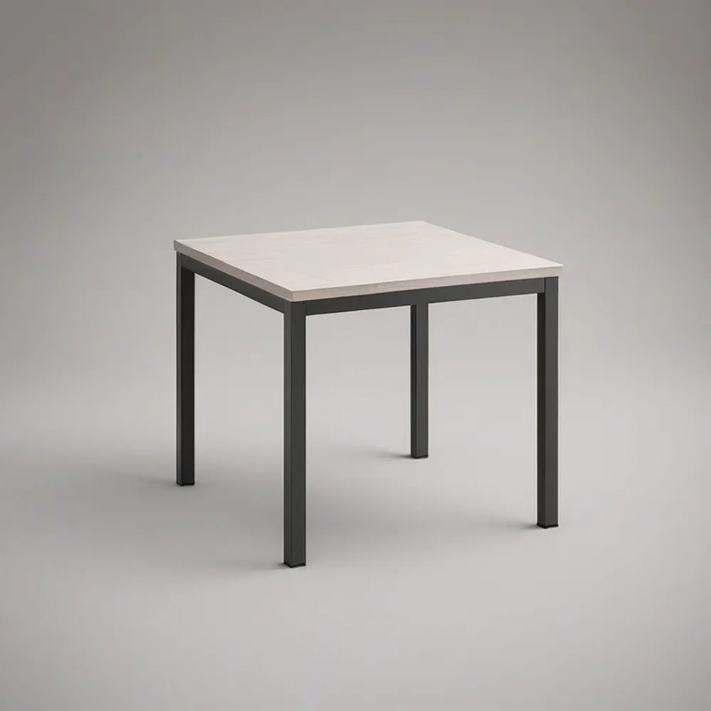 31.5 x 31.5 x 29.5 in Square Dining Table, White MDF Top with Black Steel Frame