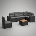 7-Piece Outdoor PE Rattan Sectional Seating Set with Acacia Wood Table, Black/Dark Gray/Brown, 98.4 x 74.8 x 33.5 in