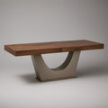 Contemporary Rectangular Walnut Veneer Dining Table with Taupe U-Shaped Pedestal Base, 78 x 39.4 x 29.5 in