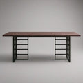 Walnut MDF Top Table with Black Steel Frame, 63 x 31.5 x 29.5 in