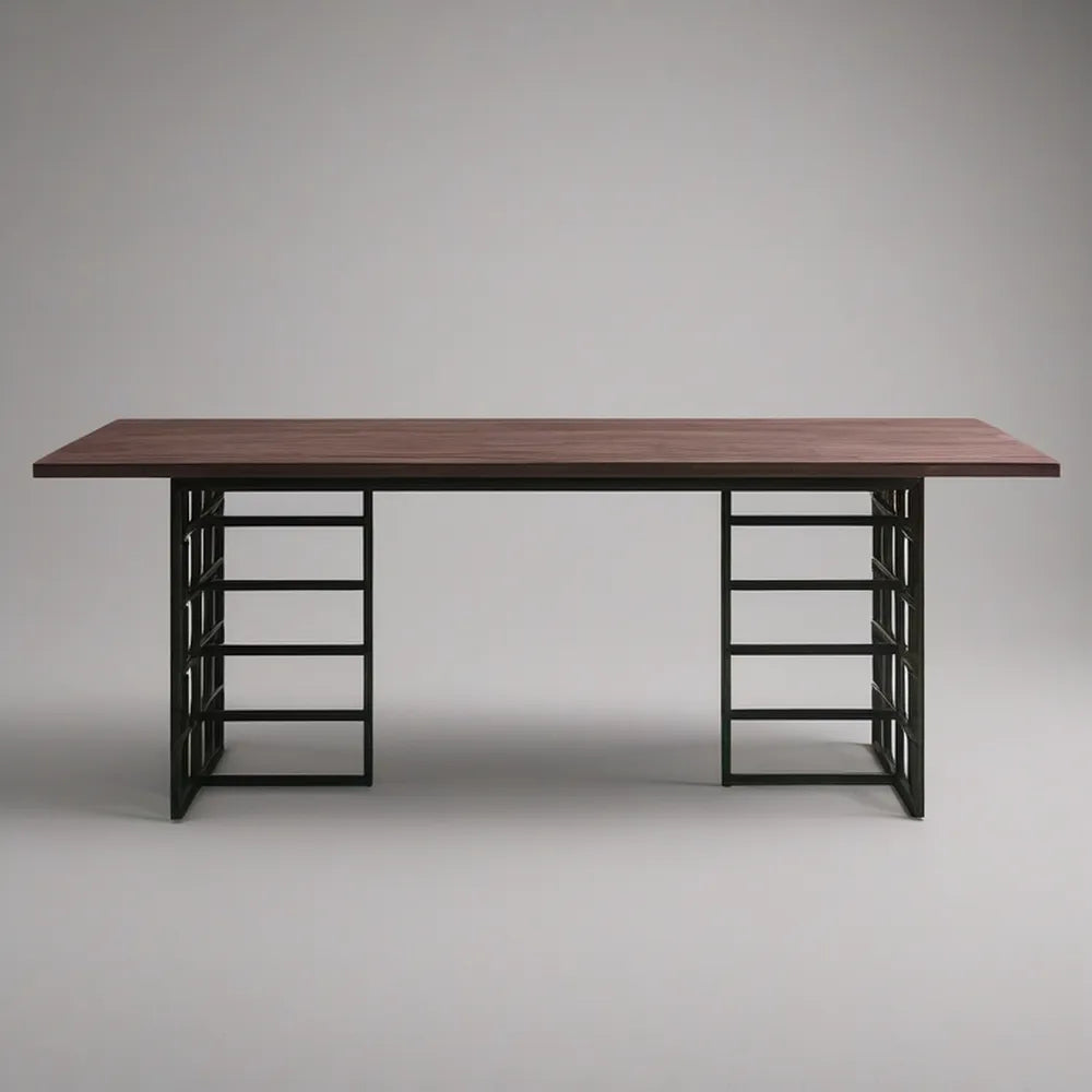 Walnut MDF Top Table with Black Steel Frame, 63 x 31.5 x 29.5 in