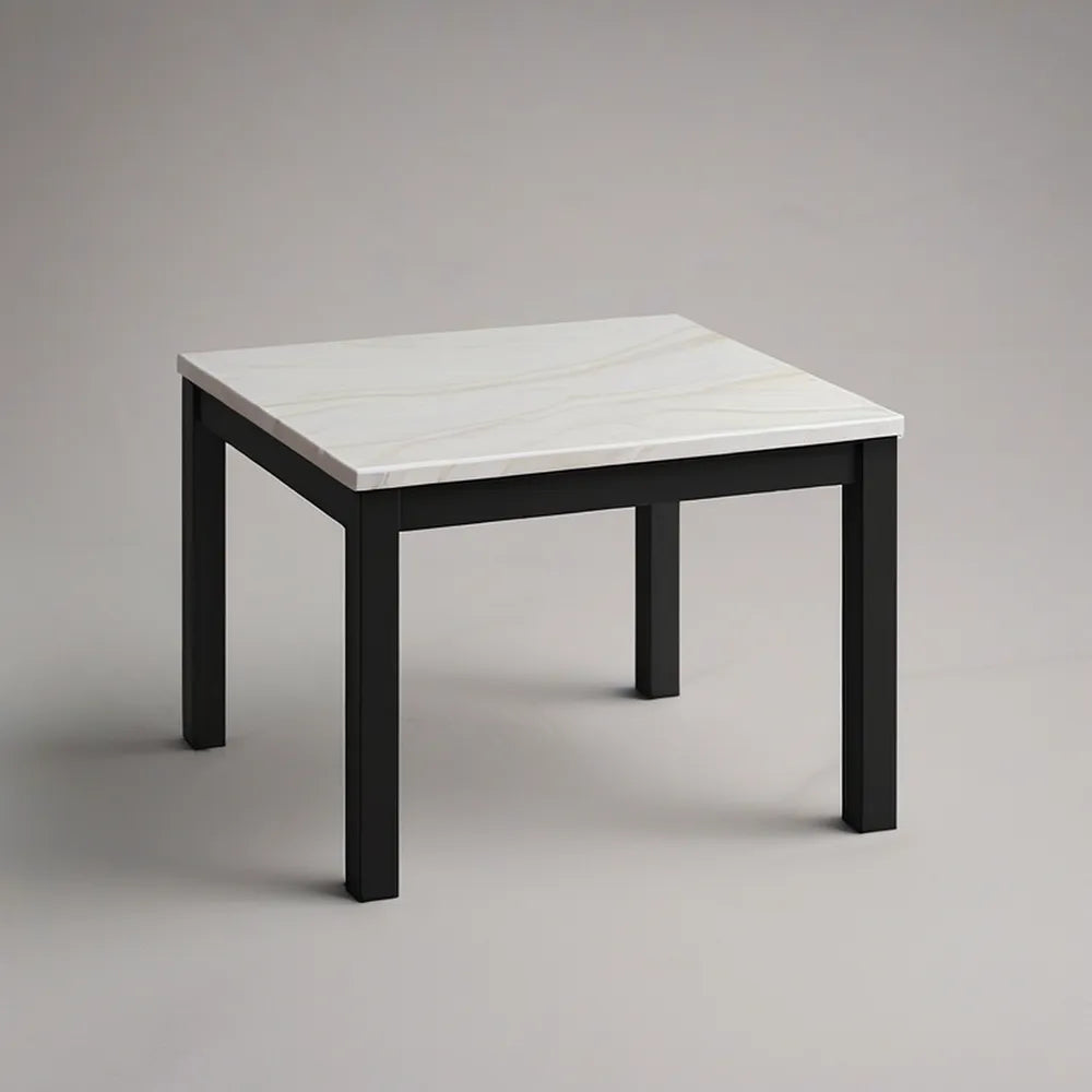 31.5 x 31.5 x 29.5 in Square Dining Table with White Sintered Stone Top and Black Steel Frame
