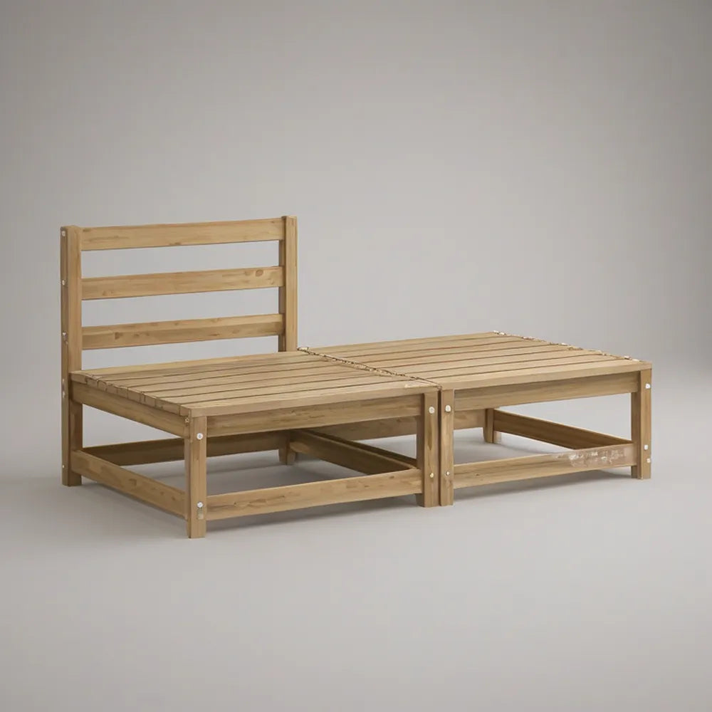 Solid Pine Wood Outdoor Daybed, Natural, 200 x 140 x 70 cm
