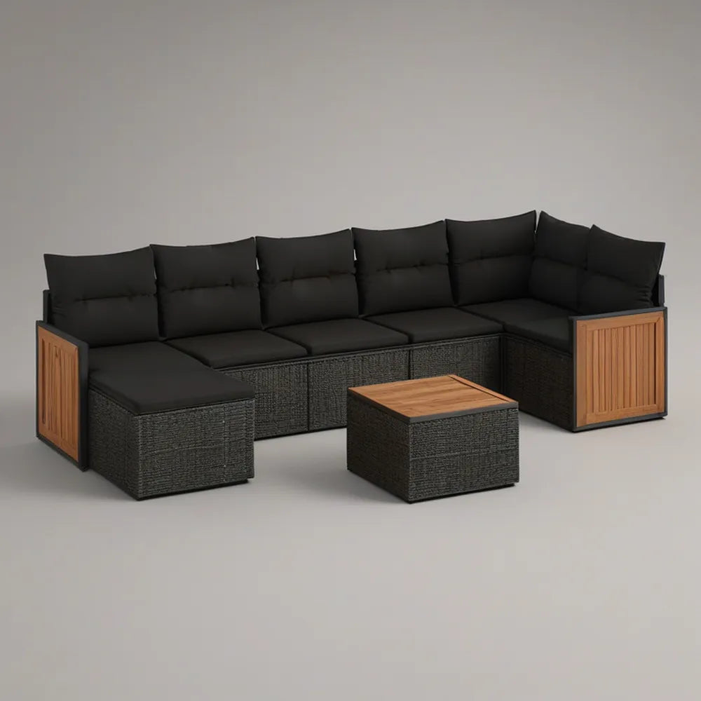 6-Piece Outdoor Sectional Sofa Set with Coffee Table, 126 x 63 x 31 in, Black/Brown