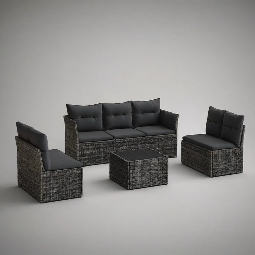 Black 4-Piece Outdoor Patio Conversation Set with 70.9 in 3-Seat Sofa, 2 Armchairs and 31.5 in Square Coffee Table