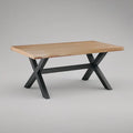 Natural Solid Pine Wood Dining Table with Black Steel X Legs, 70.9 x 35.4 x 29.5 in