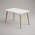 White and Natural Brown Rectangular Dining Table, 47.2 x 31.5 x 29.5 in, MDF Top with Solid Rubberwood Legs
