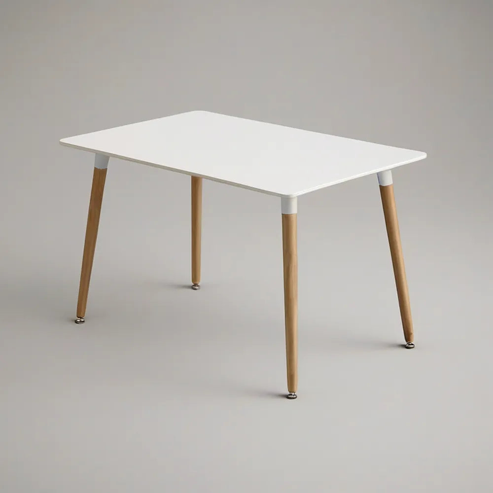 White and Natural Brown Rectangular Dining Table, 47.2 x 31.5 x 29.5 in, MDF Top with Solid Rubberwood Legs