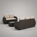 3-Piece Outdoor PE Rattan Conversation Set, Dark Brown with Cream Cushions, Sofa 77 x 30 x 32 in