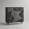 Black/Gold 4-Door Storage Cabinet, 47.2 x 15.7 x 47.2 in, MDF with Geometric Inlay