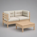 3-Piece L-Shaped Acacia Wood Outdoor Seating Set with Table, Natural/Cream, 63 x 31.5 x 27.6 in