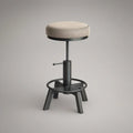 Adjustable Beige PU Leather Round Seat with Black Steel Base, 14.5 in Diameter, 22-30 in Height