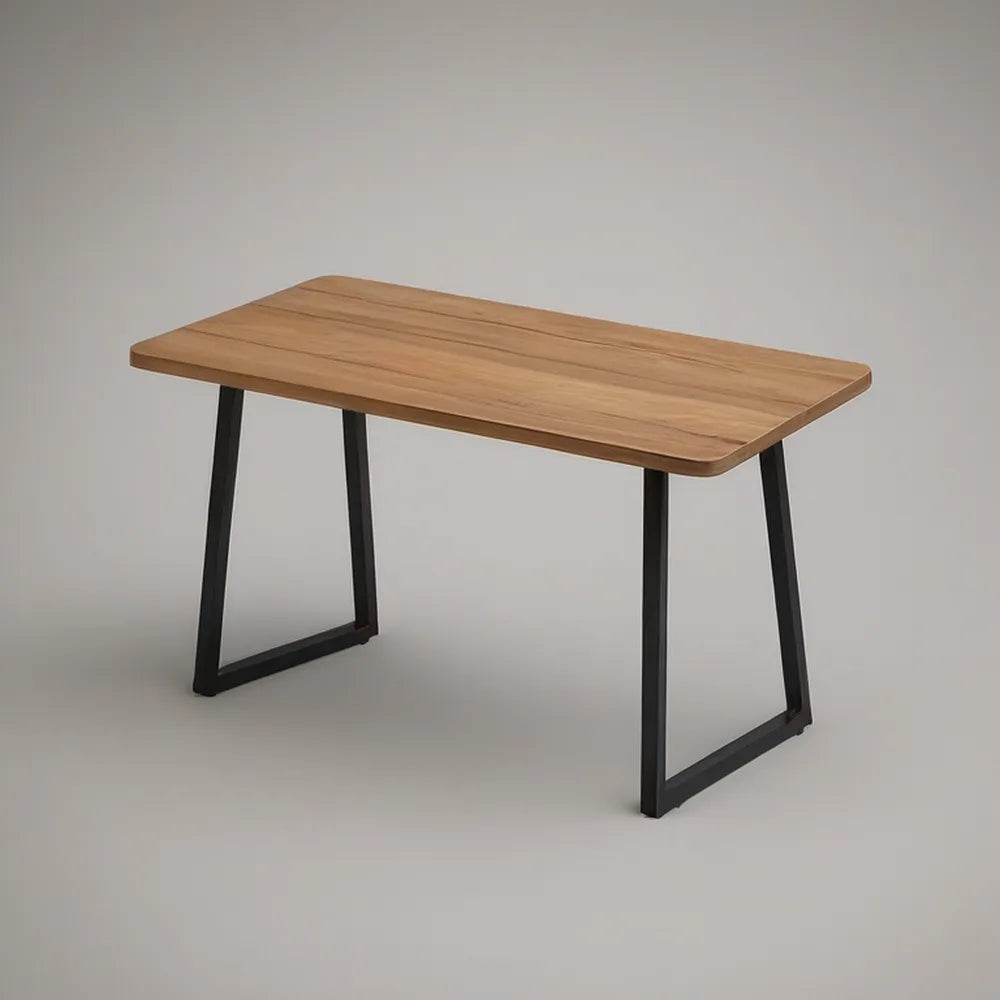 47.2 x 23.6 x 29.5 in Rectangular Dining Table with Solid Rubberwood Top and Steel U-Shaped Legs, Natural Brown/Black